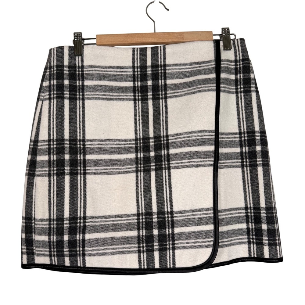 Joe Fresh Plaid Wool‎ Blend Wrap Mini Skirt Black White Party Women's Size 6